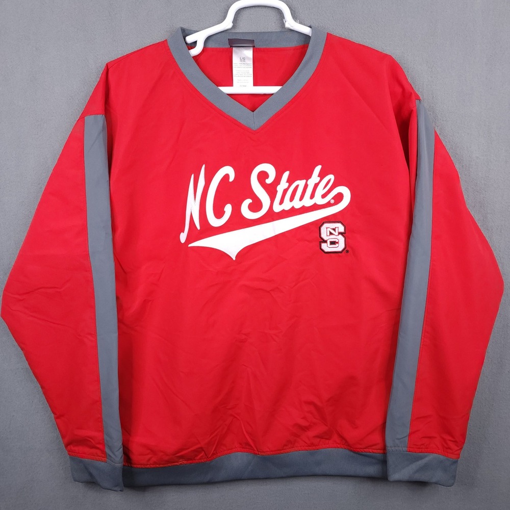 NC State Wolfpack Mens‎ L Red Gray V-Neck Windbreaker Pullover NCAA